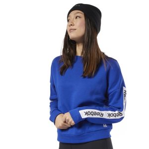 Bluza Damskie Reebok Training Essentials Logo Crew Niebieskie PL 74IYOTF